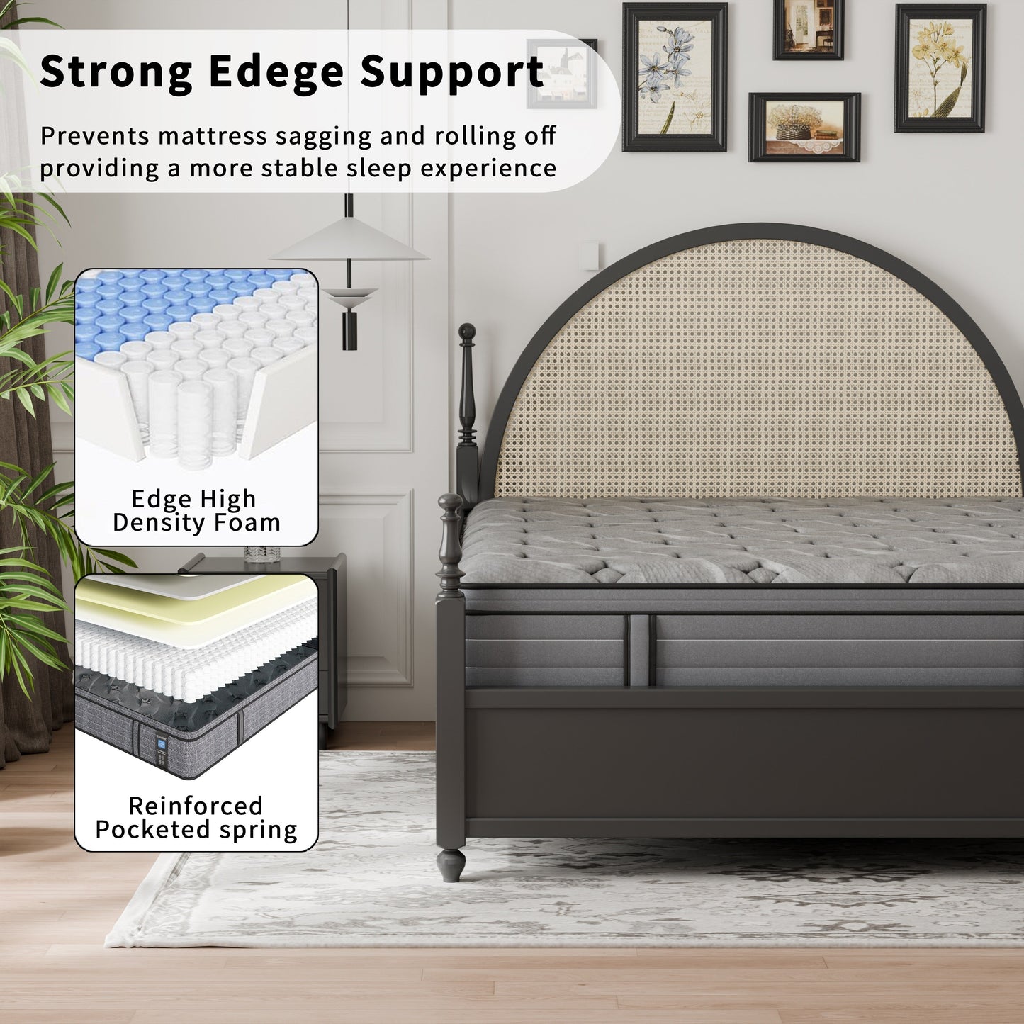 Modland 14 Inch Medium Hybrid Mattress, Euro Top - Fire-Safe CertiPUR-US Foams for Back Pain Relief, Twin/Full/Queen/King
