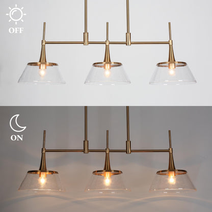Mola Modern Gold 3-Light Seeded Glass Chandelier Linear Island Pendant Light for Dining Room