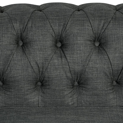Canapé Chesterfield en lin Morden Fort avec capitonnage à boutons, clous et pieds en bois massif pour le salon