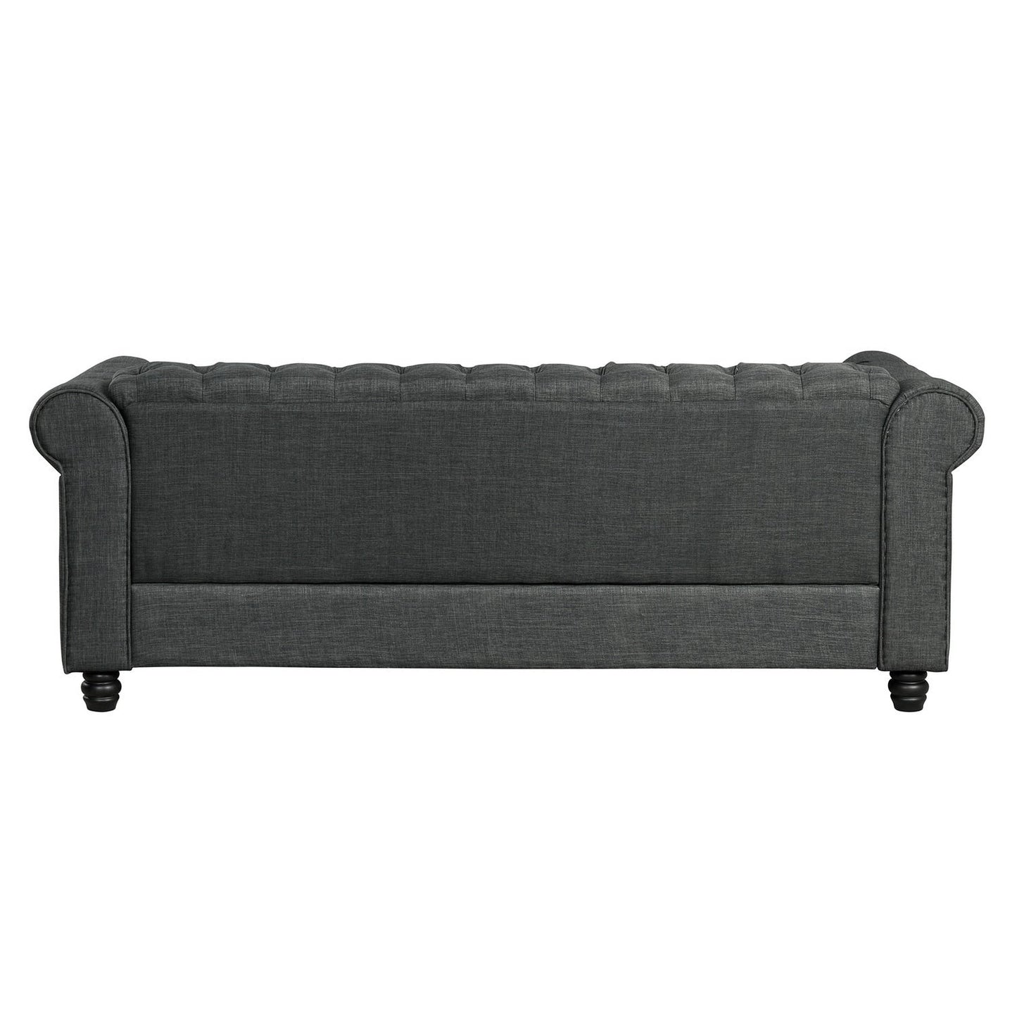 Canapé Chesterfield en lin Morden Fort avec capitonnage à boutons, clous et pieds en bois massif pour le salon