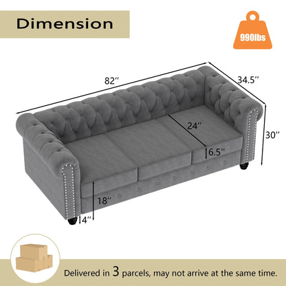 Canapé Chesterfield rembourré en velours Morden Fort avec tête de clou et pieds solides pour le salon