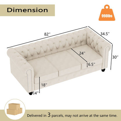 Canapé Chesterfield rembourré en velours Morden Fort avec tête de clou et pieds solides pour le salon