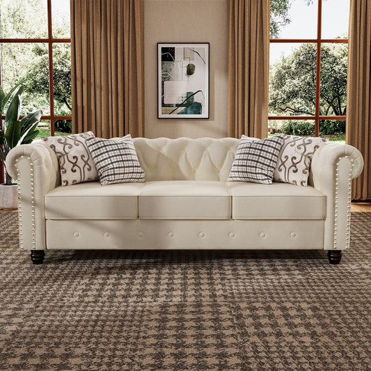 Canapé Chesterfield rembourré en velours Morden Fort avec tête de clou et pieds solides pour le salon