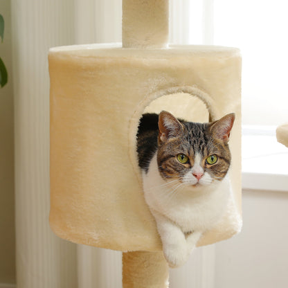 Multi-Level Cat Climbing Tower with Cat Condo, Cat Tree with Scratching Board