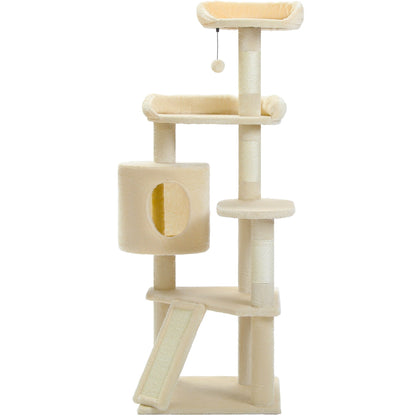 Multi-Level Cat Climbing Tower with Cat Condo, Cat Tree with Scratching Board
