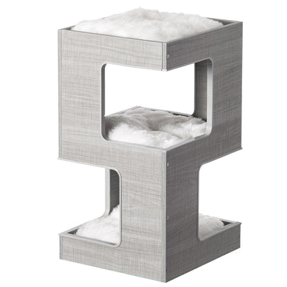 Multi Level Cat Tall Climbing Tree House for Indoor Cats | Spacious Wood Tower Stand with Removable Soft Blanket and Condo