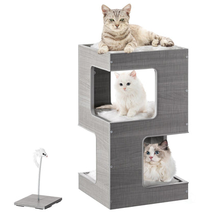 Multi Level Cat Tall Climbing Tree House for Indoor Cats | Spacious Wood Tower Stand with Removable Soft Blanket and Condo