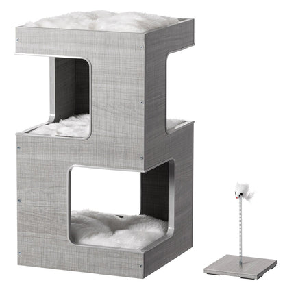 Multi Level Cat Tall Climbing Tree House for Indoor Cats | Spacious Wood Tower Stand with Removable Soft Blanket and Condo