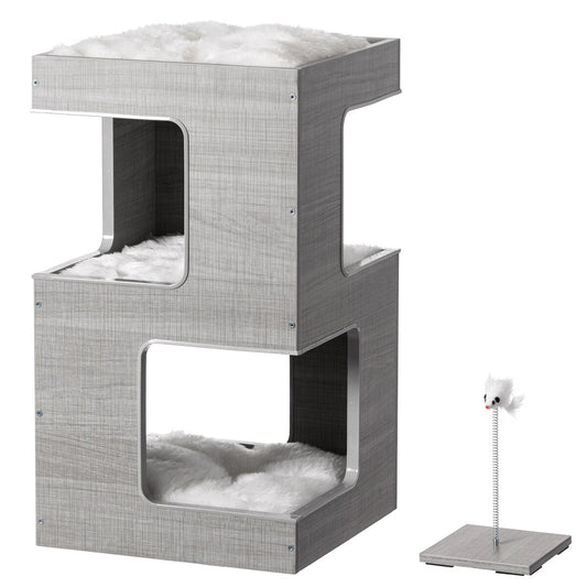 Multi Level Cat Tall Climbing Tree House for Indoor Cats | Spacious Wood Tower Stand with Removable Soft Blanket and Condo