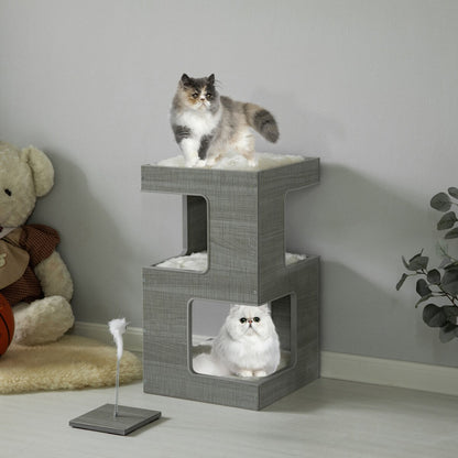 Multi Level Cat Tall Climbing Tree House for Indoor Cats | Spacious Wood Tower Stand with Removable Soft Blanket and Condo
