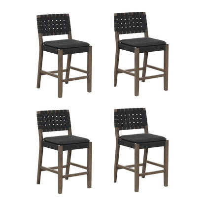 Nathan James Cohen Faux Leather Counter or Bar Height Stool, Solid Wood Frame with Footrest and Woven Leather Back