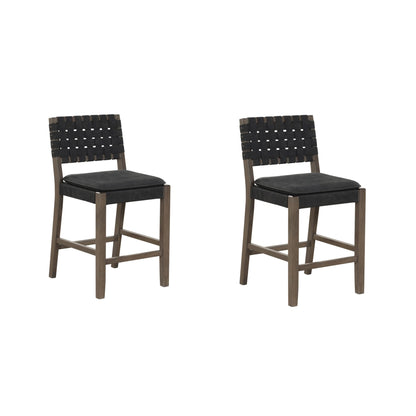 Nathan James Cohen Faux Leather Counter or Bar Height Stool, Solid Wood Frame with Footrest and Woven Leather Back