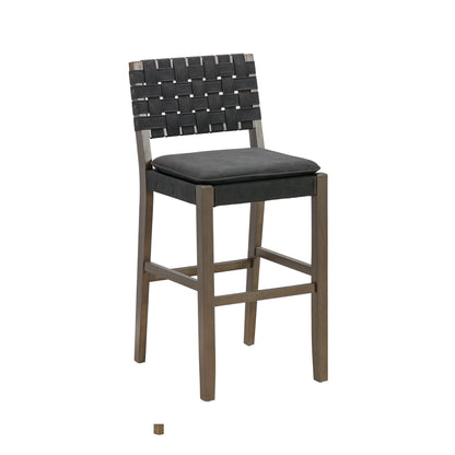 Nathan James Cohen Faux Leather Counter or Bar Height Stool, Solid Wood Frame with Footrest and Woven Leather Back