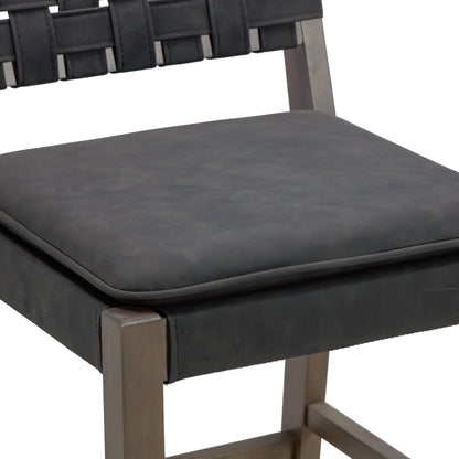 Nathan James Cohen Faux Leather Counter or Bar Height Stool, Solid Wood Frame with Footrest and Woven Leather Back