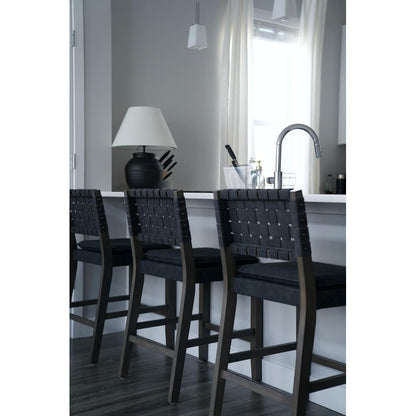 Nathan James Cohen Faux Leather Counter or Bar Height Stool, Solid Wood Frame with Footrest and Woven Leather Back