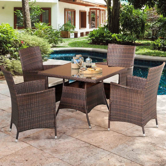 Ensemble de table à manger carrée d'extérieur Navi 5 pièces en osier par Havenside Home