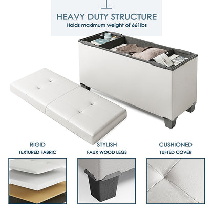 StorageBud Tuffted Folding Foot Rest Storage Ottoman Bench with Storage Bins