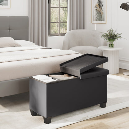 StorageBud Tuffted Folding Foot Rest Storage Ottoman Bench with Storage Bins