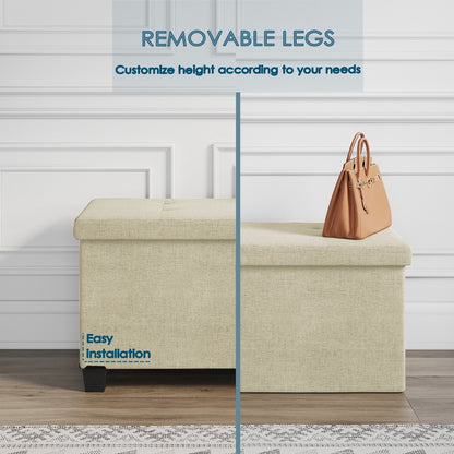 StorageBud Tuffted Folding Foot Rest Storage Ottoman Bench with Storage Bins