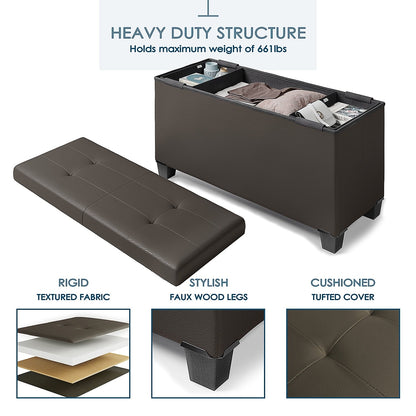 StorageBud Tuffted Folding Foot Rest Storage Ottoman Bench with Storage Bins