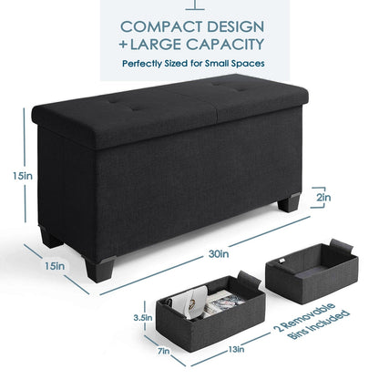 StorageBud Tuffted Folding Foot Rest Storage Ottoman Bench with Storage Bins