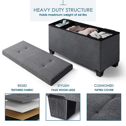 StorageBud Tuffted Folding Foot Rest Storage Ottoman Bench with Storage Bins