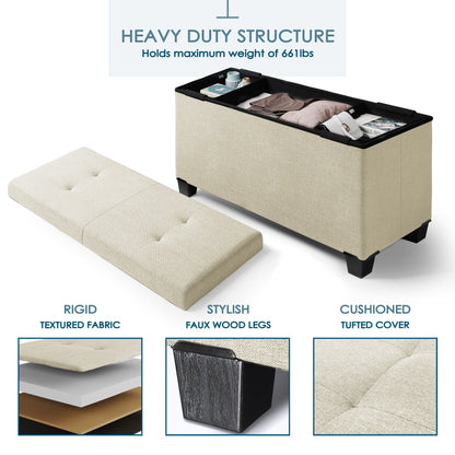 StorageBud Tuffted Folding Foot Rest Storage Ottoman Bench with Storage Bins