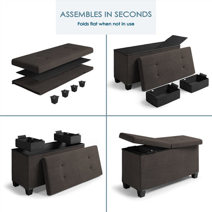 StorageBud Tuffted Folding Foot Rest Storage Ottoman Bench with Storage Bins
