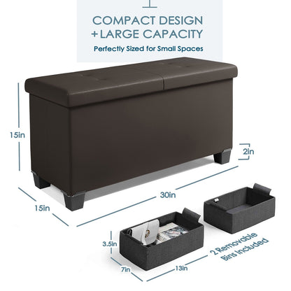 StorageBud Tuffted Folding Foot Rest Storage Ottoman Bench with Storage Bins