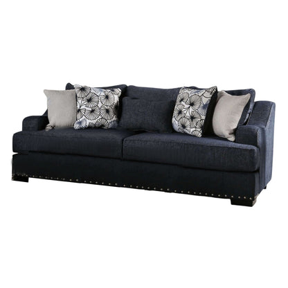 Canapé Nora, bleu marine foncé, 5 coussins décoratifs, bois massif, 96 pouces