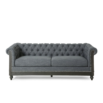 Canapé Ober, Chesterfield capitonné à boutons, gris, 218 cm, taupe brun