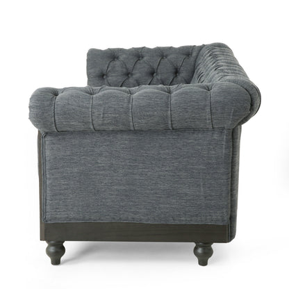 Canapé Ober, Chesterfield capitonné à boutons, gris, 218 cm, taupe brun