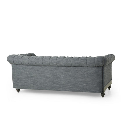 Canapé Ober, Chesterfield capitonné à boutons, gris, 218 cm, taupe brun