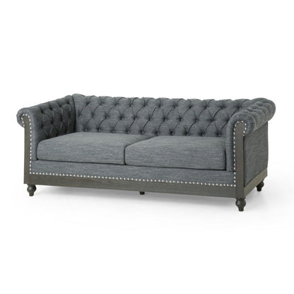 Canapé Ober, Chesterfield capitonné à boutons, gris, 218 cm, taupe brun