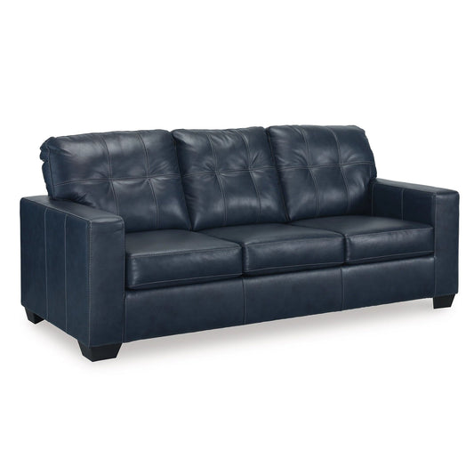Canapé-lit Queen Orion, 85 pouces, cuir véritable et similicuir bleu océan