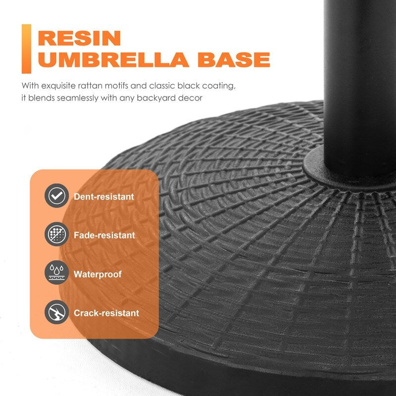 Outdoor Round Black Patio Umbrella Base, Resin and Concrete