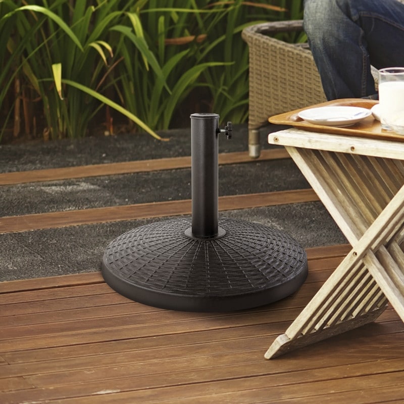 Outdoor Round Black Patio Umbrella Base, Resin and Concrete