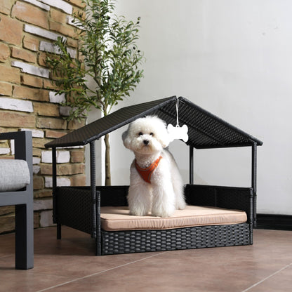 Outdoor Cushioned Wicker Dog House Pet Bed