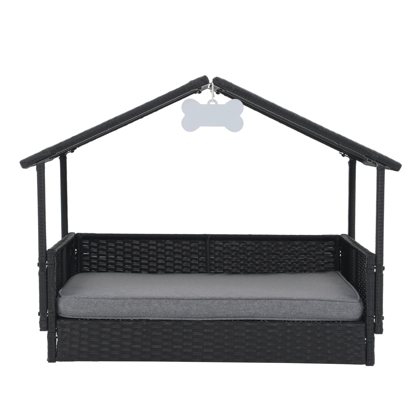 Outdoor Cushioned Wicker Dog House Pet Bed