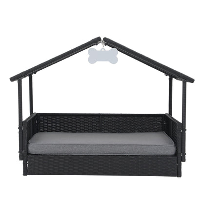 Outdoor Cushioned Wicker Dog House Pet Bed