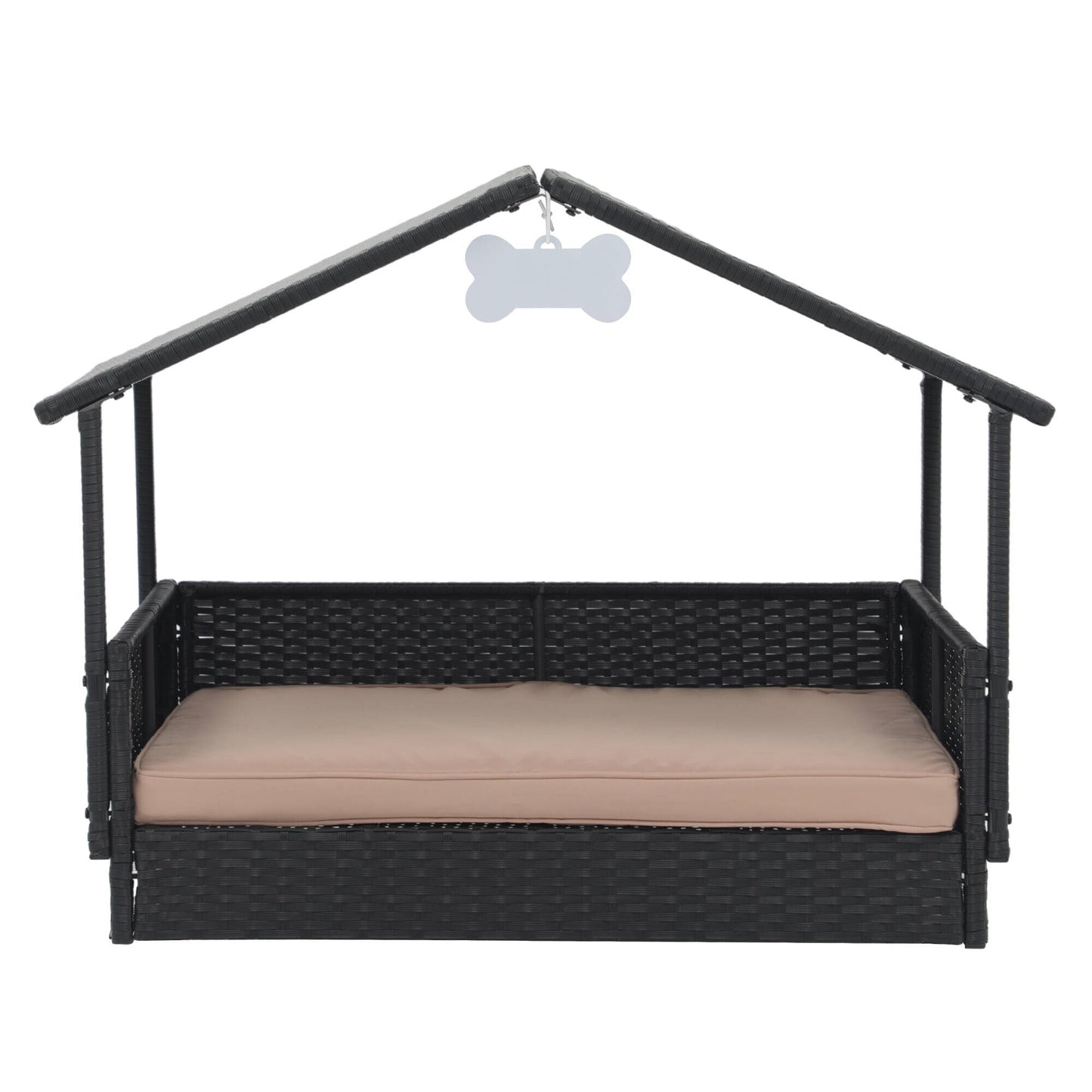 Outdoor Cushioned Wicker Dog House Pet Bed
