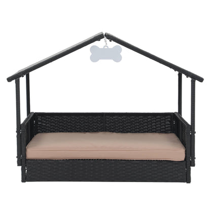 Outdoor Cushioned Wicker Dog House Pet Bed