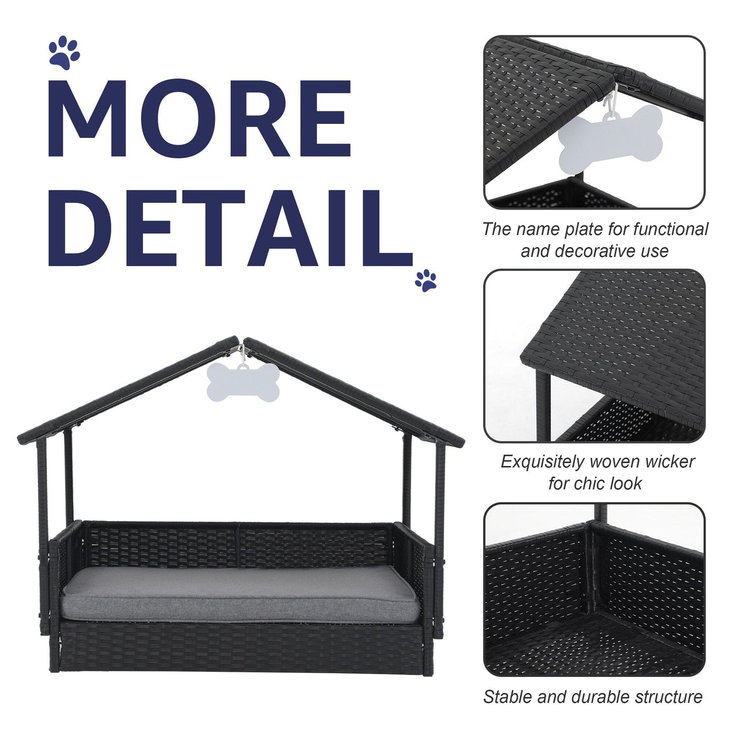 Outdoor Cushioned Wicker Dog House Pet Bed