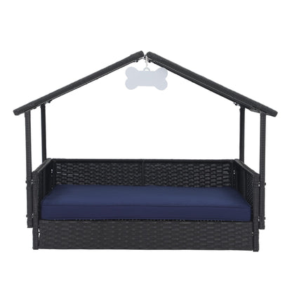 Outdoor Cushioned Wicker Dog House Pet Bed