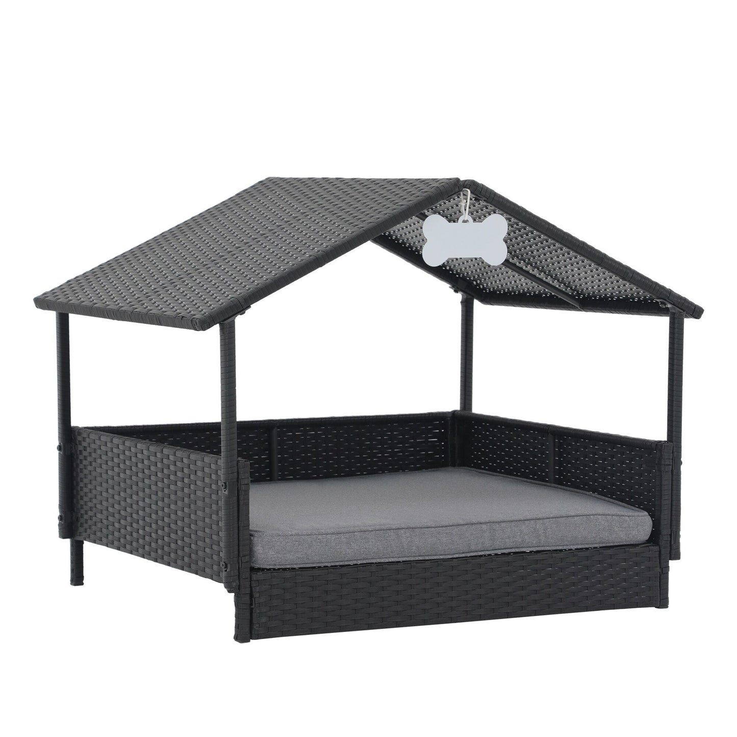 Outdoor Cushioned Wicker Dog House Pet Bed