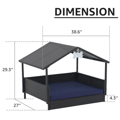Outdoor Cushioned Wicker Dog House Pet Bed