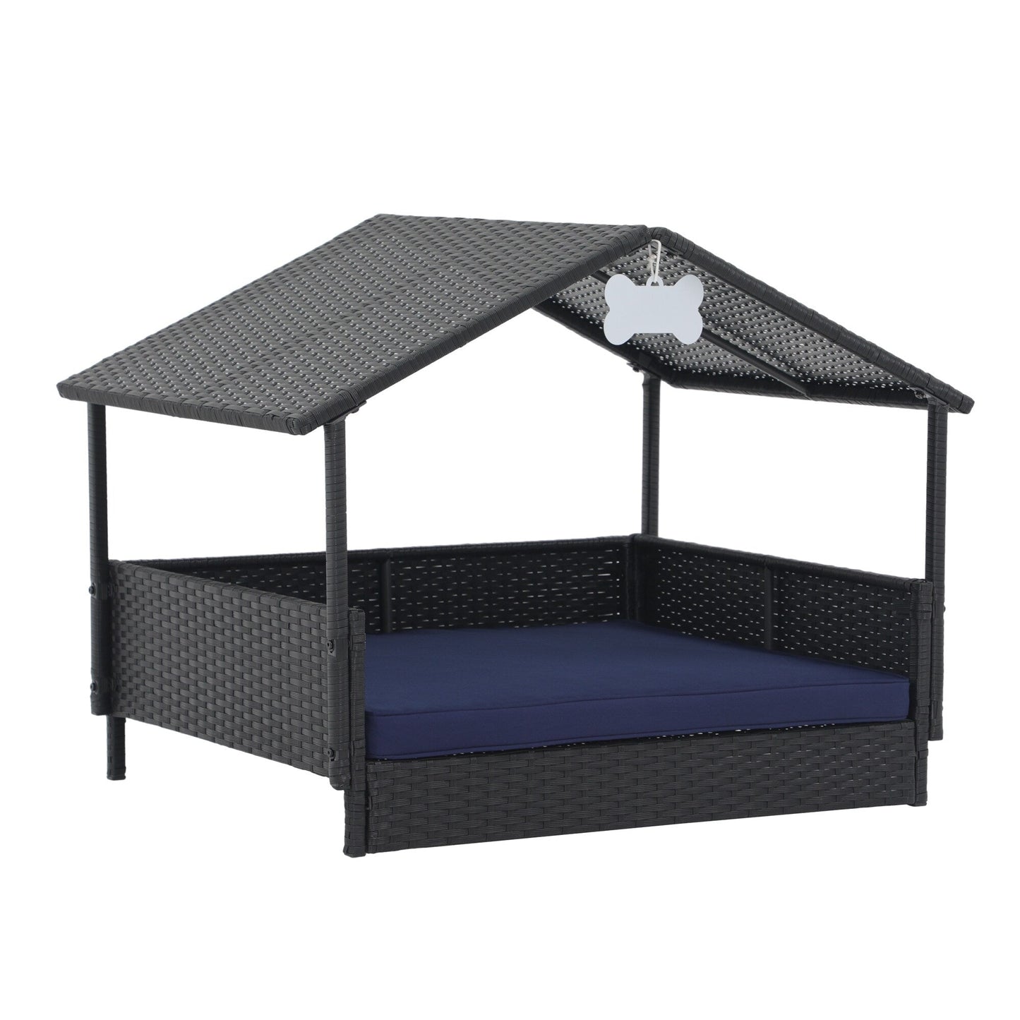 Outdoor Cushioned Wicker Dog House Pet Bed