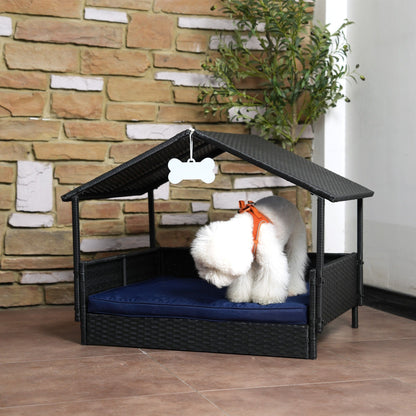 Outdoor Cushioned Wicker Dog House Pet Bed