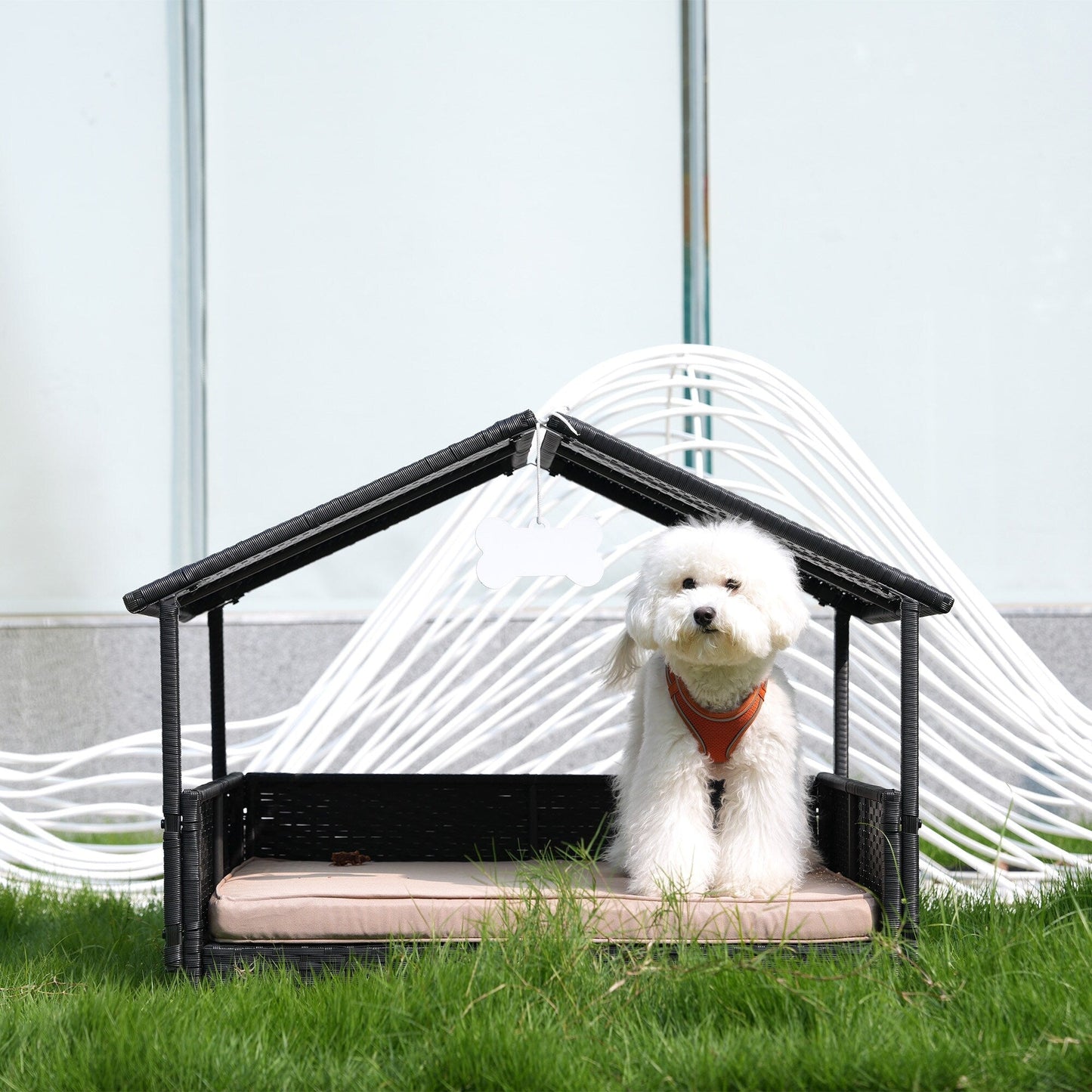 Outdoor Cushioned Wicker Dog House Pet Bed
