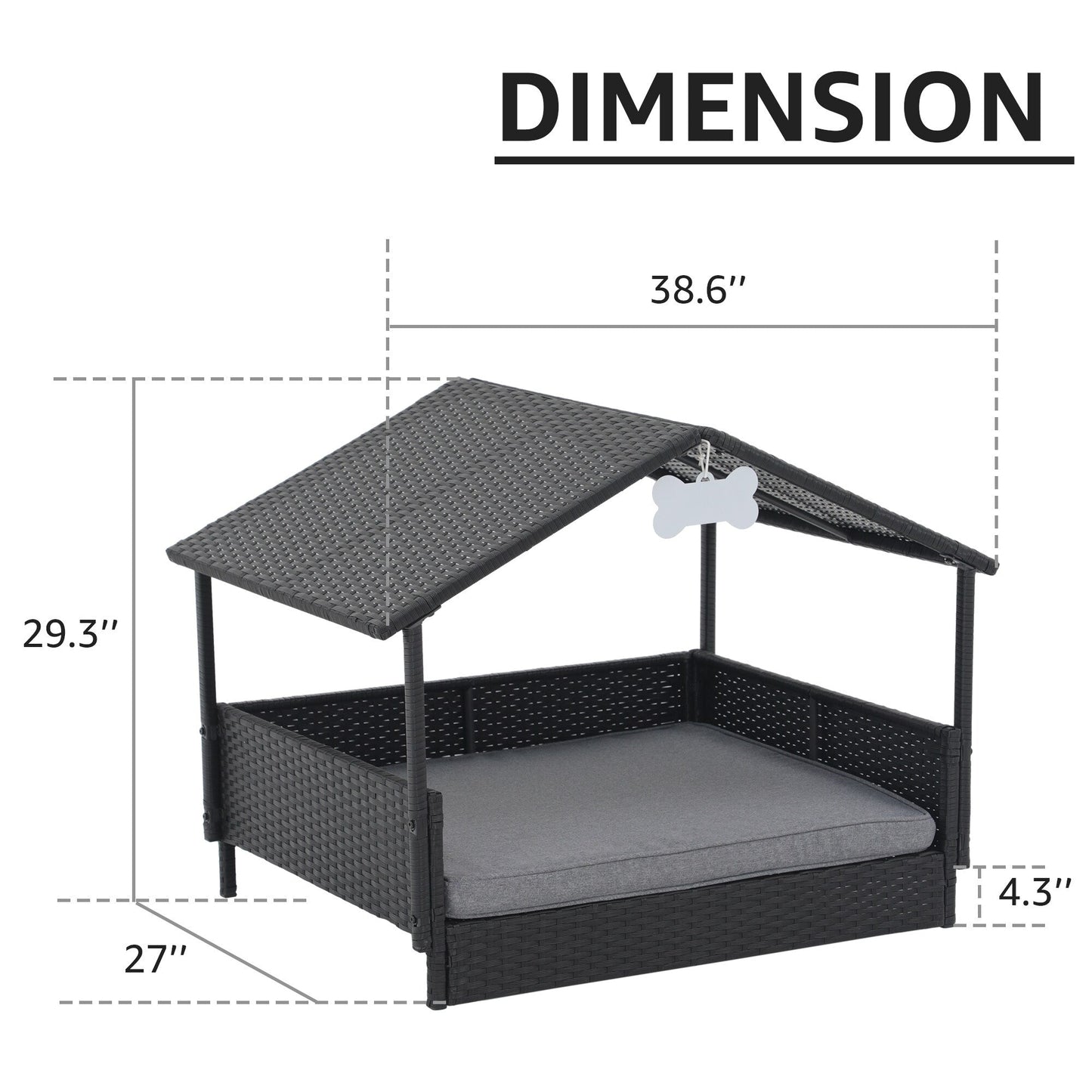 Outdoor Cushioned Wicker Dog House Pet Bed